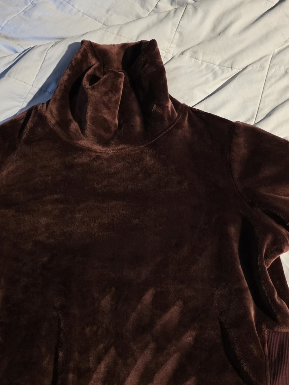 Athleta Velvet Turtleneck Hoodie in Deep Brown